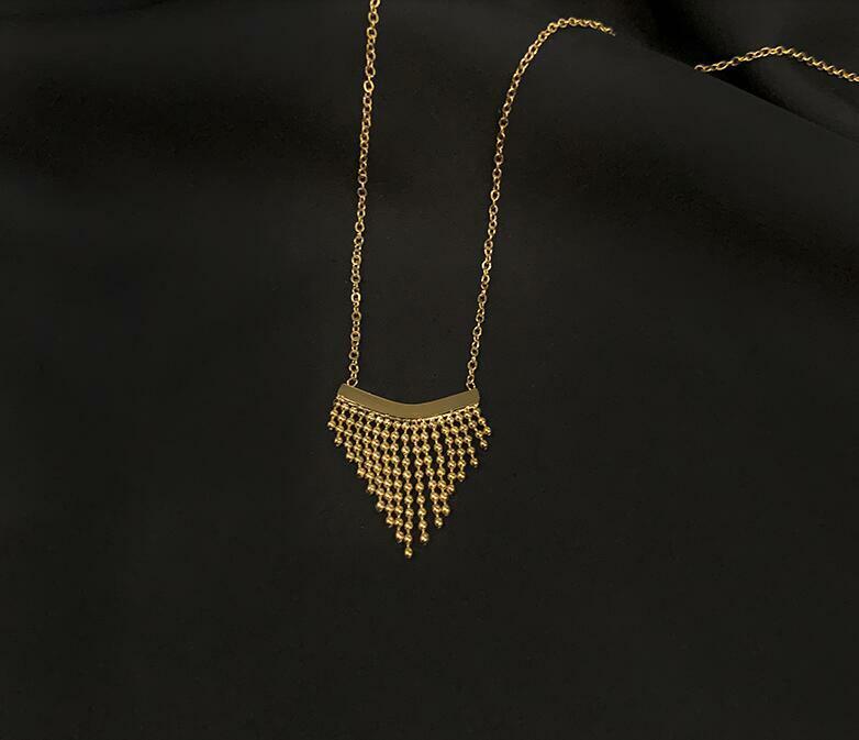 Woman 18K Gold Plated Stainless Steel Beads Tassel Triangle Charm Chain Choker gallery