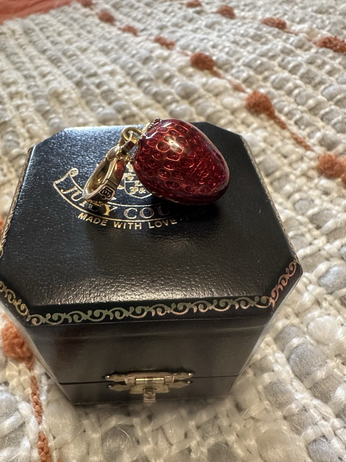 Juicy Couture Early 2000s Strawberry Charm, Lobster Clasp, Signed, Red/Gold gallery