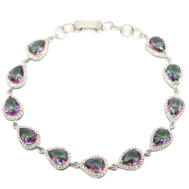 Buy 2 Get 1 Free 11.6g Fire Rainbow Mystical Topaz CZ Silver Bracelet 7-8"