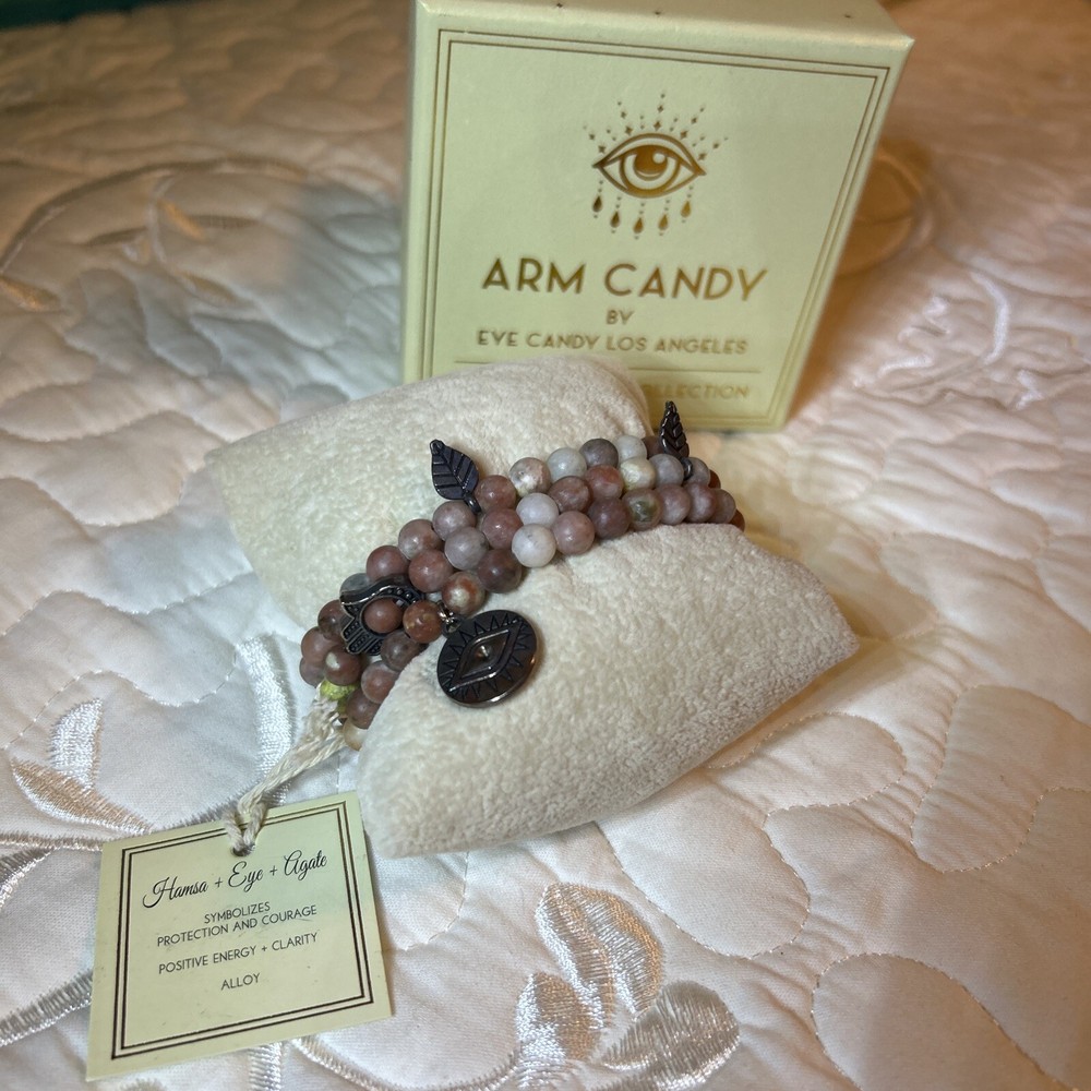ARM CANDY By Eye Candy Los Angeles bracelet Hamsa + Eye + Agate Alloy NWB