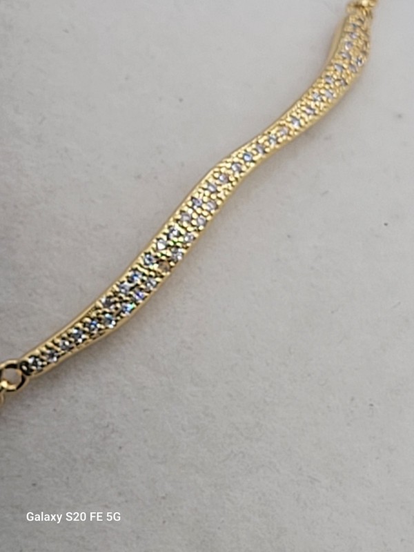 Designer Crystal Gold-tone Wave Bar Bracelet Adj. Stackable NWT 8" Signed *NEW* gallery