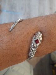 Snake Serpent Coil Bangle Bracelet Clear Stones And Red stones flexible Coil