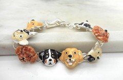 Dog Enamel Puppy Charm Bracelet Silver Plated Magnetic NEW