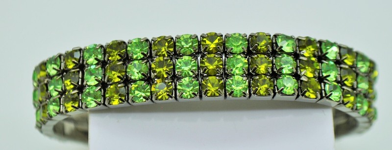 3Row green &olivine multi color Rhinestone Black nickel Stretch fashion Bracelet gallery