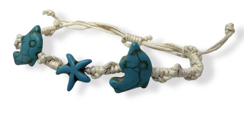 Handmade Dolphin Starfish Bracelet – Turquoise Aqua Beads | Unisex Beach Jewelry gallery