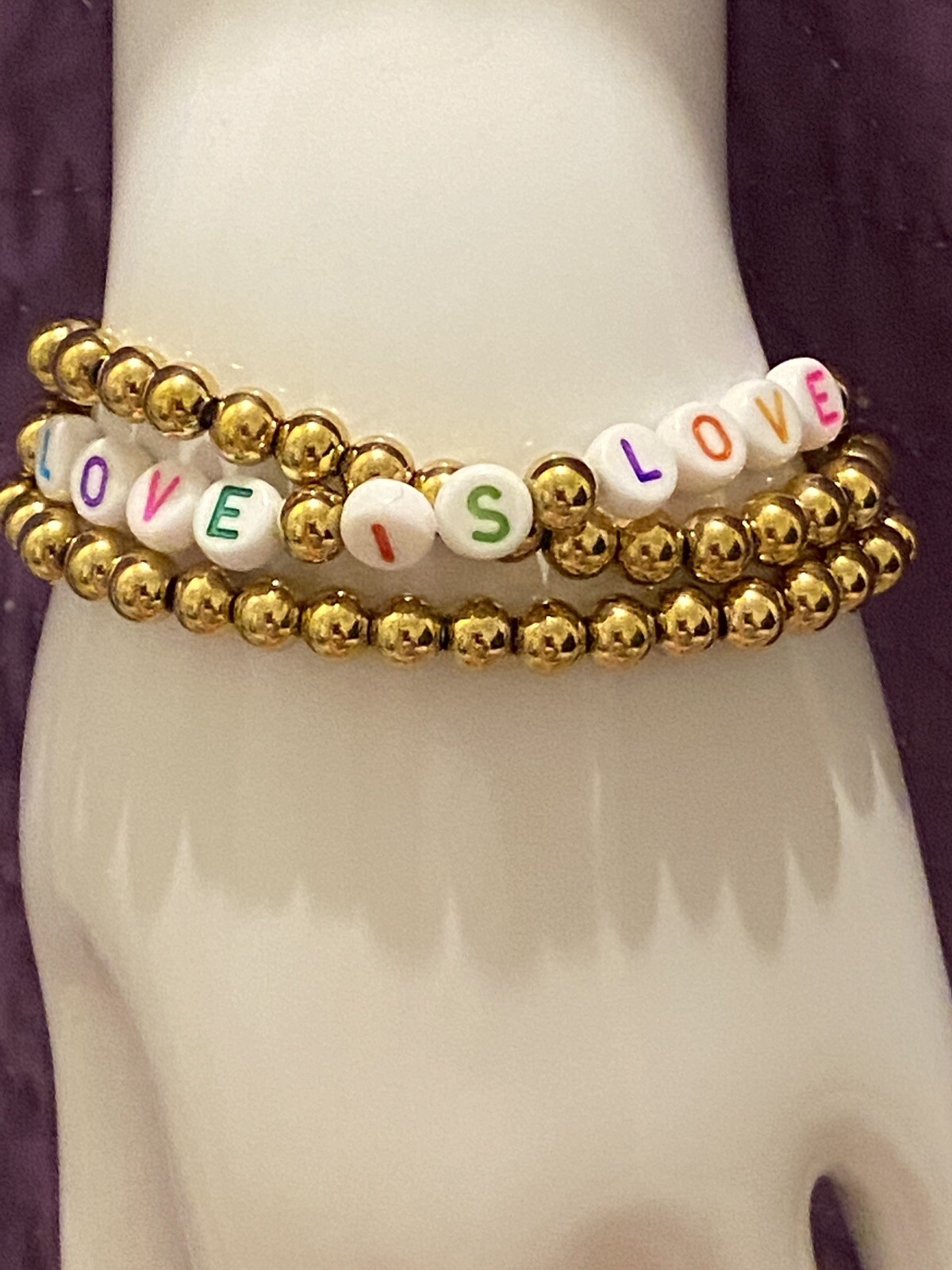 Eye Candy LA Luxe LOVE IS LOVE Spell Out 18k Gold Plated Titanium Bracelet Set 3 gallery