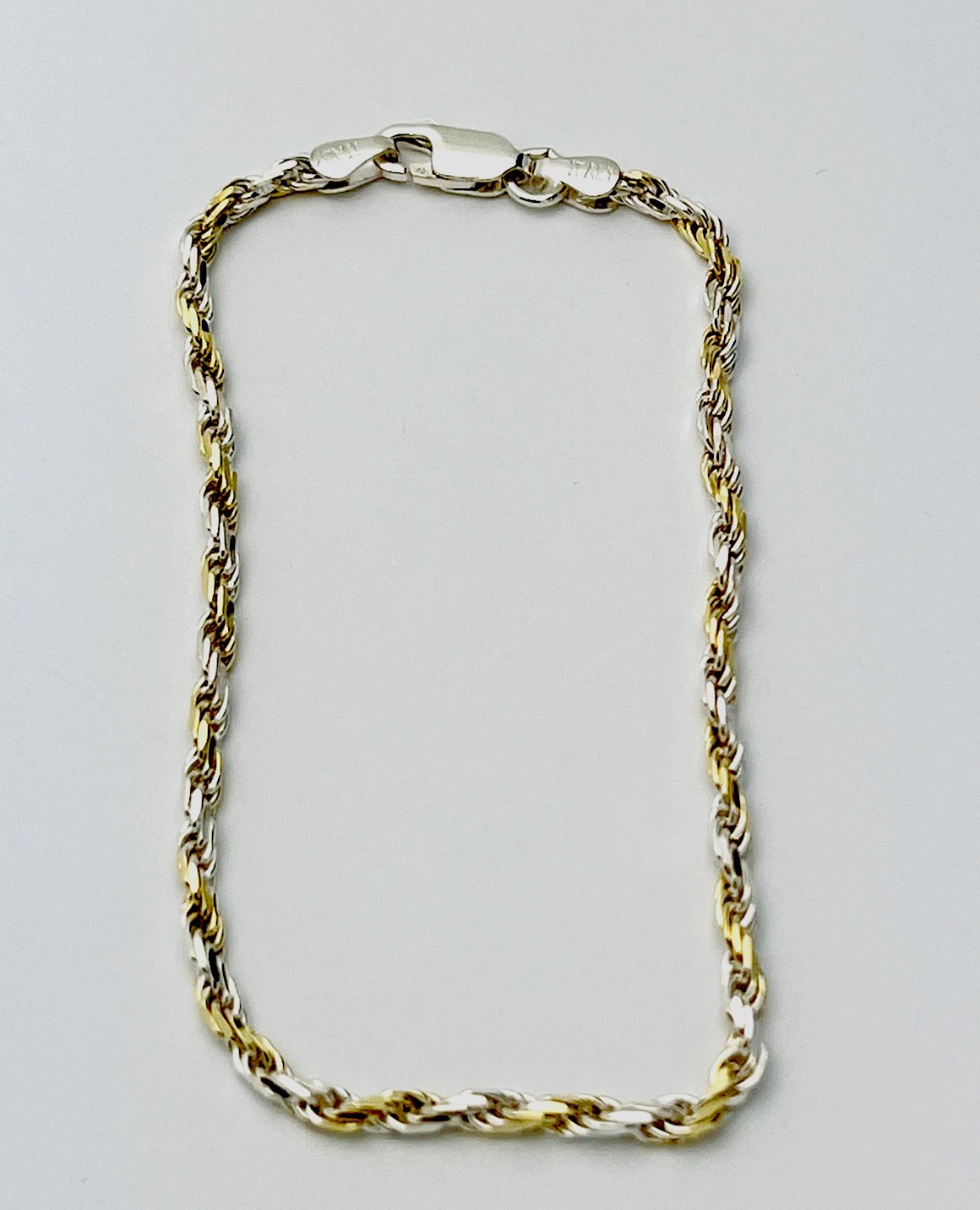 DaneCraft 24KT Gold Over 925 Sterling Silver 2 Tone 5.1g Solid Rope Bracelet 8” gallery