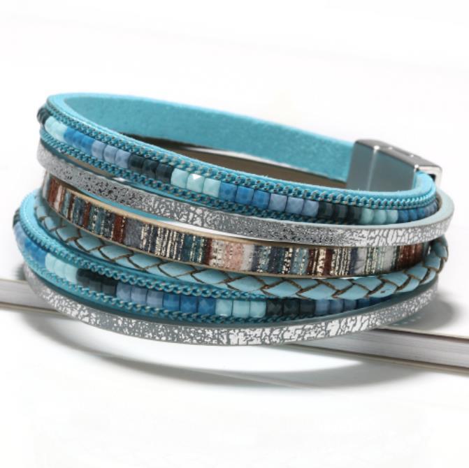 Boho Multilayer Leather Bracelet Men's Women Wristband Bangle Jewelry Set C gallery