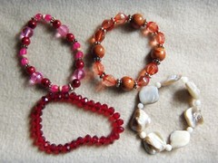 Colorful Beaded Stretch Bracelets MOP Glass Plastic Wood Metal (Lot of 4)