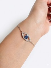 Swarovski Evil Eye Dangle Charm Cable Bracelet 7. 5in Round Stone Protection