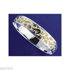 SILVER 925 HAWAIIAN BANGLE BRACELET SEALIFE SMOOTH EDGE 12MM 2 TONE