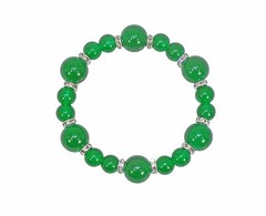 Green glass bead stretch bracelet with crystal spacer beads. Round glass beads