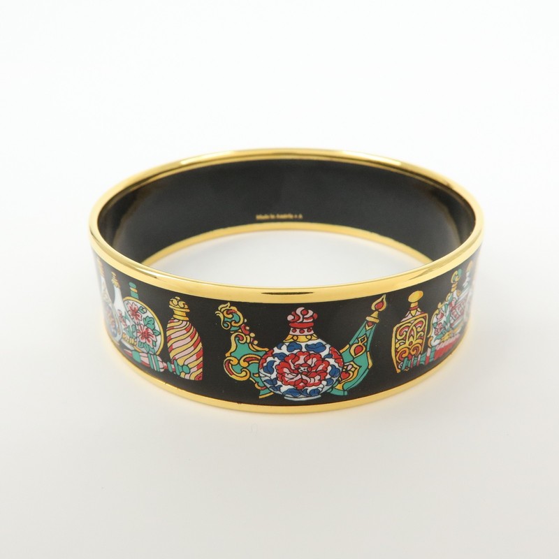 HERMES Email GM Gold Plated Bangle Bracelet Black Gold Authentic Used F/S gallery