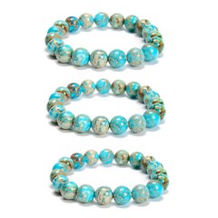 Light Blue Sea Sediment Jasper Round Beaded Bracelet 10mm 7.5” Length 3 PCS/Set