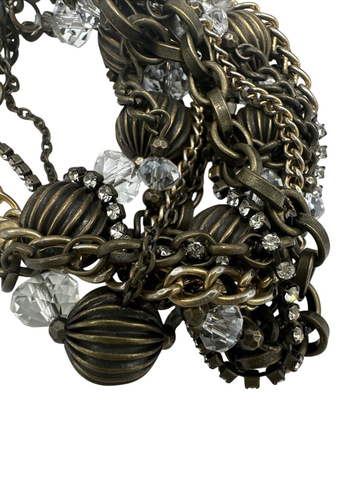 Multistrand Bracelet Beaded Clasp Boho Beaded Chain Rhinestone Rustic Steampunk gallery