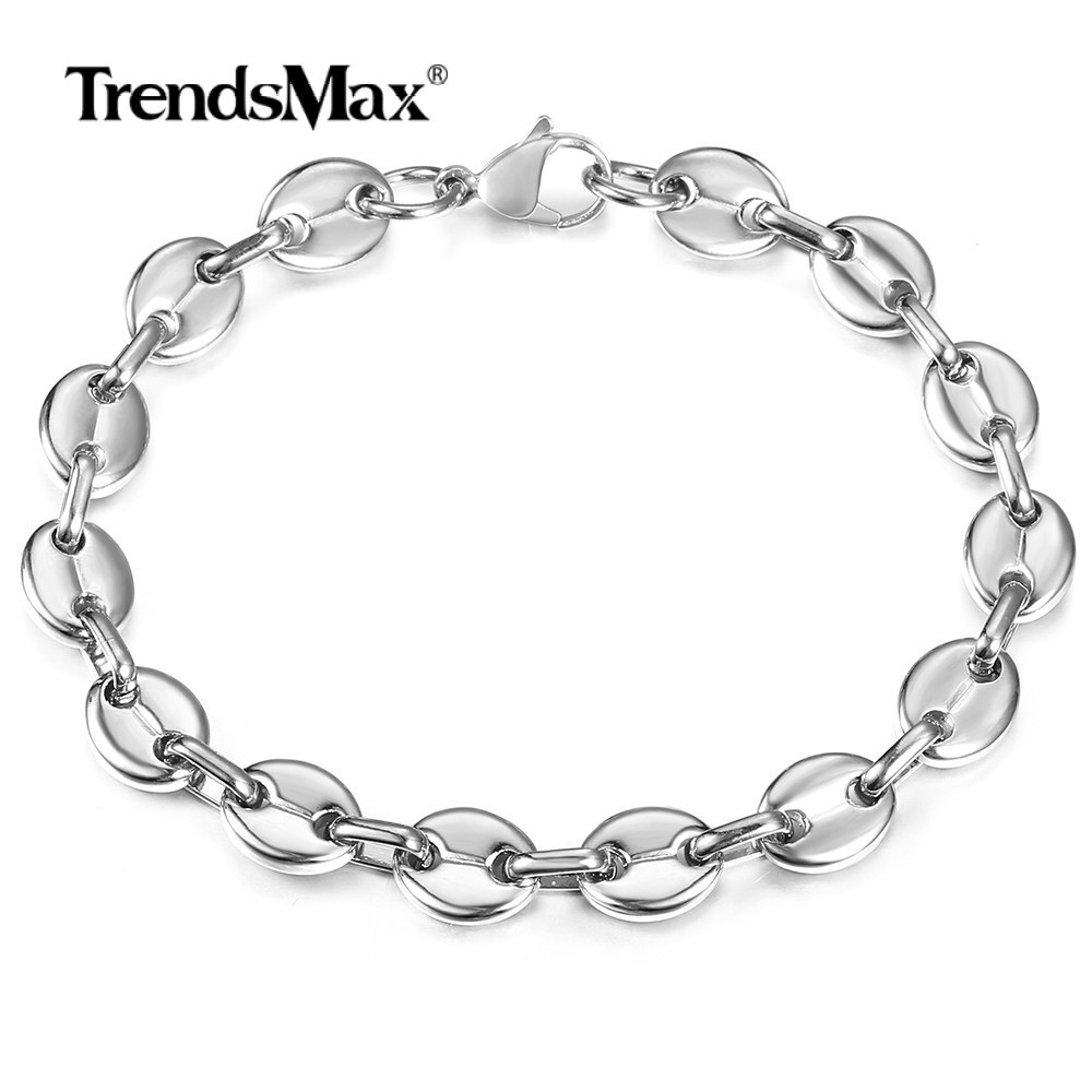 7/9/11MM Silver Marine Link Bracelet Stainless Steel Unisex Coffee Beaded Chain gallery