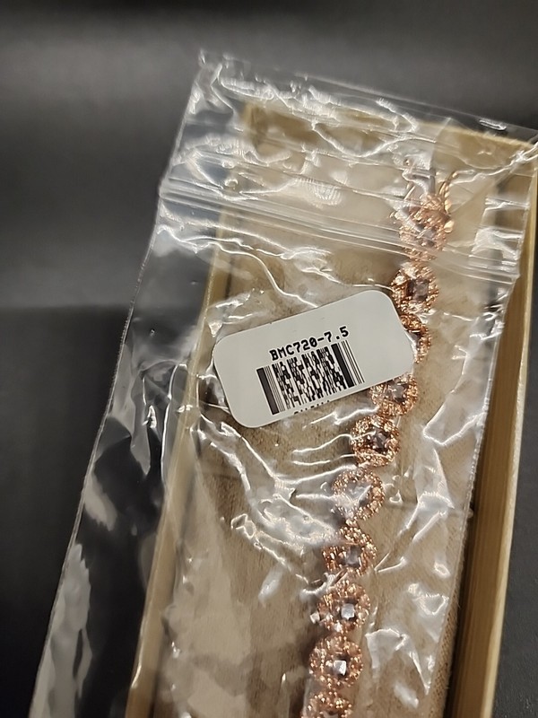 7.5" 18K Rose Gold over Sterling Silver Tennis Bracelet w/ Pink & Brown CZ gallery