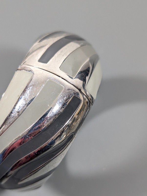 Gray Enamel Animal Print Stripe Wide Dome Hinge Clamp Bangle Bracelet 7 in gallery