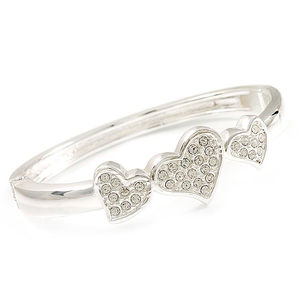Rhodium Plated Diamante Heart Hinged Bangle Bracelet gallery