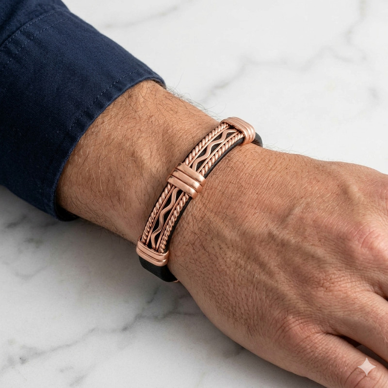 Solid Copper Leather Wrapped Magnetic Bracelet Arthritis Pain Therapy Cuff V gallery