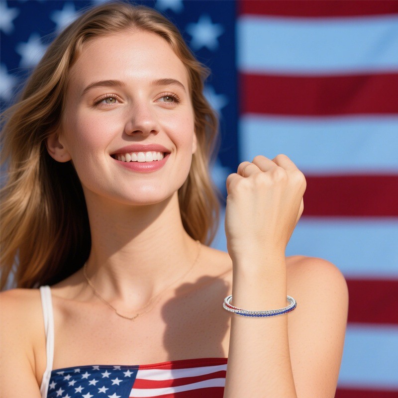 Red White Blue Bracelet USA Patriotic Bangle 4th of July Jewelry Gift for Women gallery