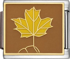 Golden Oak Leaf Brown Enamel 9mm Italian Charm Bracelet Link Fall Nature Leaf