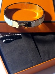 Hermès Clic Clac Unisex H White Enamel Gold Bracelet With Box !