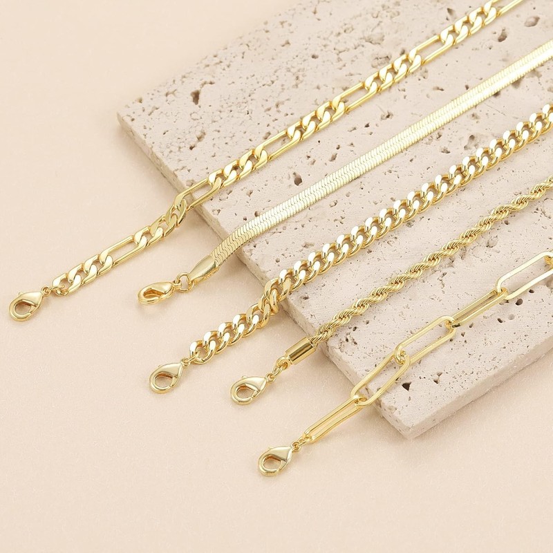 Versatile 14K Gold Plated Women’s Bracelets - Includes Herringbone, Cuban & More gallery