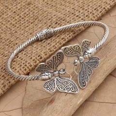 Elegant 925 Sterling Silver Butterfly Unique Wristband Bracelet Bangle Cuff