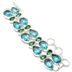 7-8″ Blue Topaz Peridot Gemstone Handmade 925 Sterling Silver Bracelet