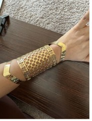 5” Long Chunky Big Armor Wide Wedding Gold Cuff Bracelet Metal Costume