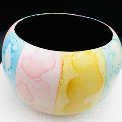 Vintage Chunky Wood Bangle Bracelet AB Shell Mosaic Pastel Boho Wide Statement
