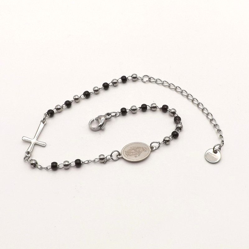 Stainless Steel Rosary Madonna Medal Cross Anklet Bracelet New 9in Adjustable gallery