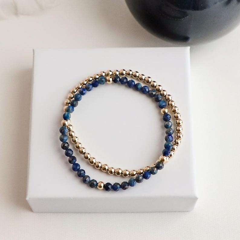 2-3MM Blue Lapis Lazuli Faceted Round Gemstone Beads Stretchable Bracelets 6-8'' gallery