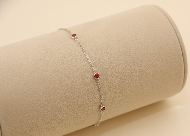 925 Silver Plated Ruby Bracelet Silver Tone Minimalist Chain Bracelet For Women gallery
