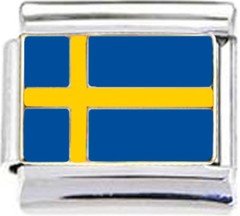 SWEDEN SWEDISH FLAG Enamel Italian 9mm Charm PE033 Fits Traditional Classic