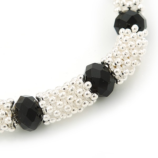 Silver Tone Snowflake Rings with Black Crystal Beads Flex Bracelet - 18cm L gallery