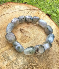 Natural Moss Agate Tumbled Nugget Bracelet Large Forest Green Crystal Beads
