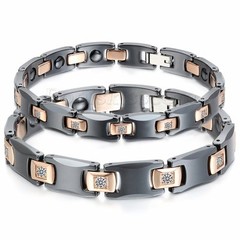 Couples Ceramic Steel Magnetic Therapy Power Rhinestone CZ Health Bracelet Chain