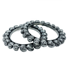 Oxidized Silver Tone Dome Design Bangles Pair Traditional Ethnic Bangles