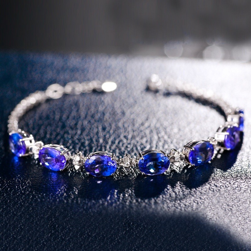 18K White Gold Plated Adjustable Blue Crystal Charm Bracelet for Women gallery
