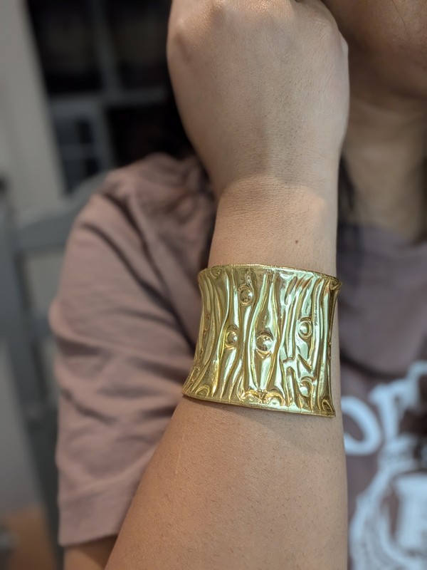 Wide gold Tone Cuff Bracelet Boho Tribal Pattern Chunky Statement Bangle gallery