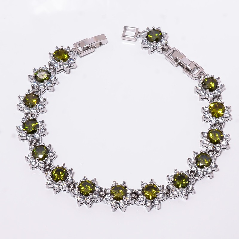 Green Tourmaline, CZ 925 Sterling Silver Adjustable Bracelet 7-8" B127929 gallery