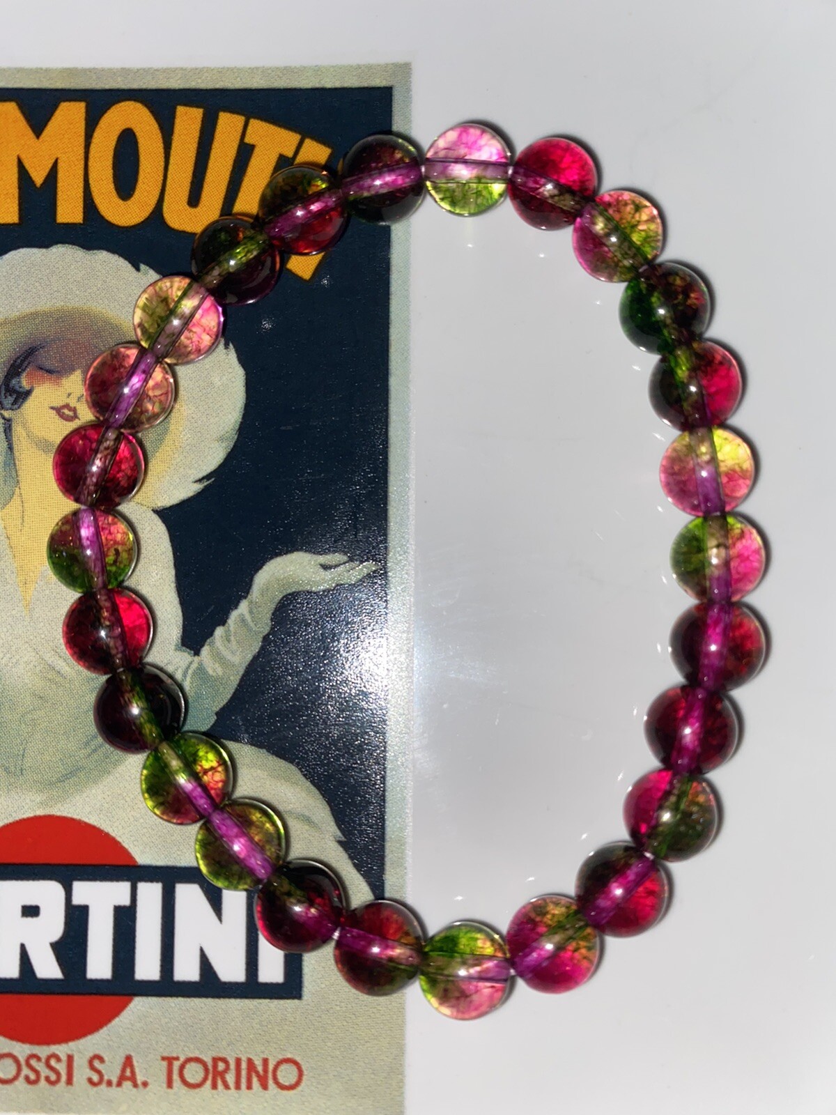 Genuine Watermelon Quartz Tourmaline Round Bracelet 8mm Bead Medium Large M/L gallery