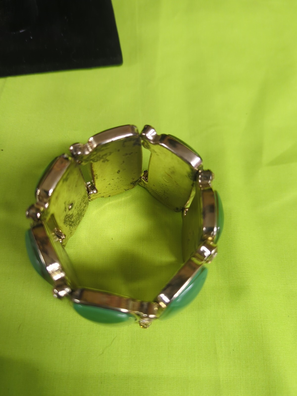 Chunky Green And Gold With Clear Rhinestone Bracelet gallery