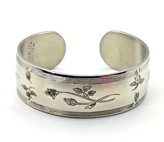 Vintage Kirk Stieff SUMMER ROSE Etched Pewter Cuff Bracelet 7″ Floral NEW