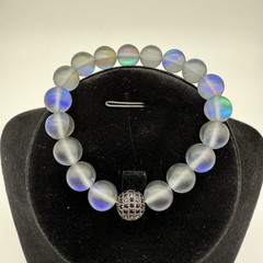 Natural 8mm Mermaid Glass Beaded Bracelet Frosted Stone With Rhinestone Accent