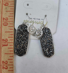 Gunmetal Crystal Designer Dangle Pierced Earrings NWT