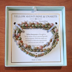 Shivam Aventurine & Unakite Beaded Stackable Bracelet Set Brass, India