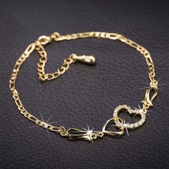Women’s Fashion Bracelet Double Heart Gold Color Wrist Jewelry 104